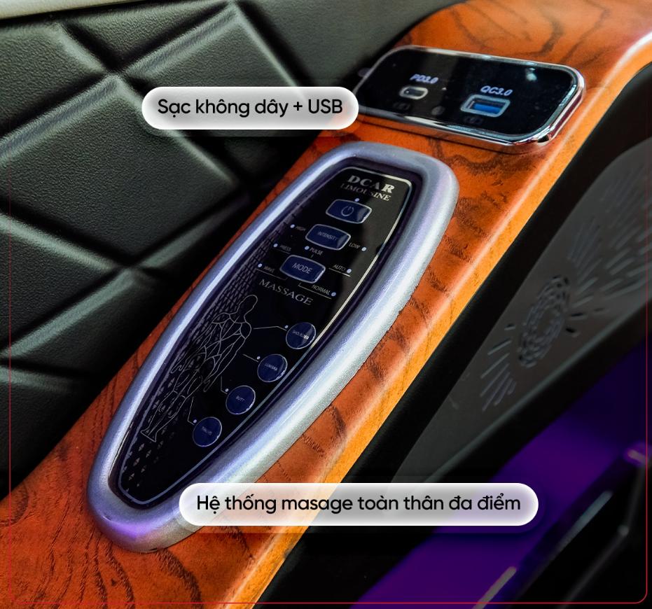 Cổng sạc pin và bảng điều khiển ghế massage